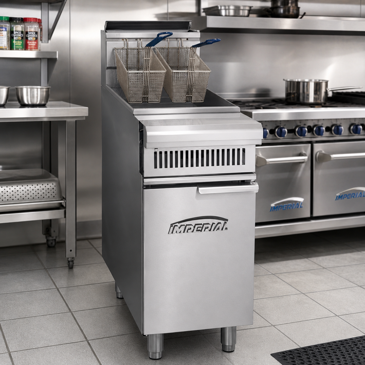 Product image #2 for Imperial Spec Series Heavy Duty Restaurant Range Match Gas Floor Fryer, Dual Tank, 25 lb. Per Tank