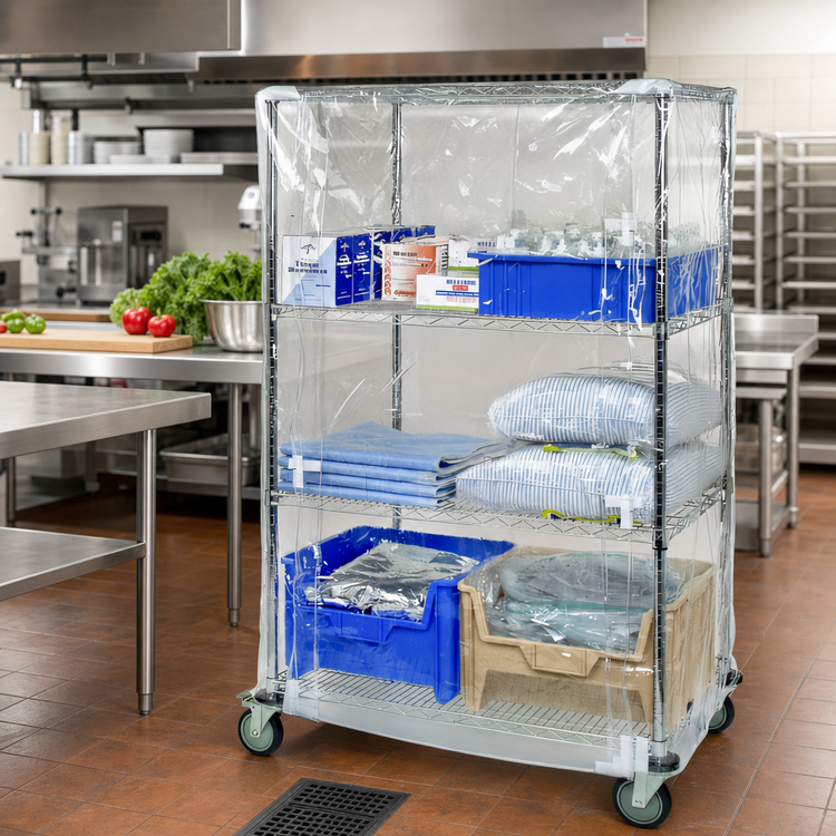 Product image #2 for Quantum 18"D x 60"W x 74"H 10-Gauge Clear Vinyl Wire Cart Cover with Velcro Flap