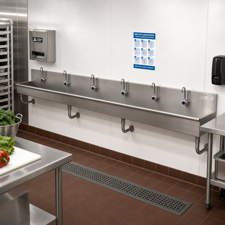 Product image #2 for Advance Tabco 6-Station Wall-Mounted Electronic Hand Sink with 6 Faucets, 120-Inch Wide