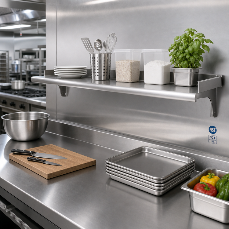 Product image #2 for Snap-n-Slide 60"W x 15"D Wall-Mounted 16/304 Stainless Steel Shelf with V Marine Front Edge
