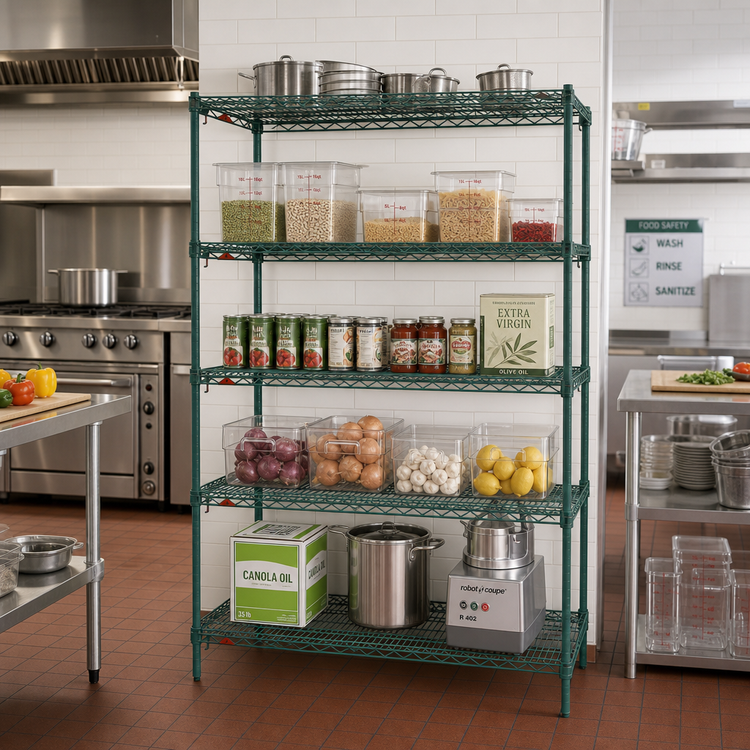 Product image #3 for Metro Super Erecta Super Adjustable 5-Shelf Wire Shelving Starter Unit, 48W x 21D x 74H, Metroseal 3 Green Epoxy-Coated