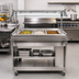 Thumbnail image #2 for Omcan USA 48-Inch Mobile Stainless Steel Sealed Well Hot Food Serving Counter / Steam Table with Double-Sided Sneeze Guard