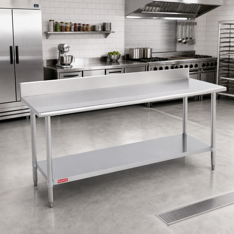 Product image #2 for Duke 144-Inch x 24-Inch Stainless Steel Work Table with 5-Inch Riser and Undershelf