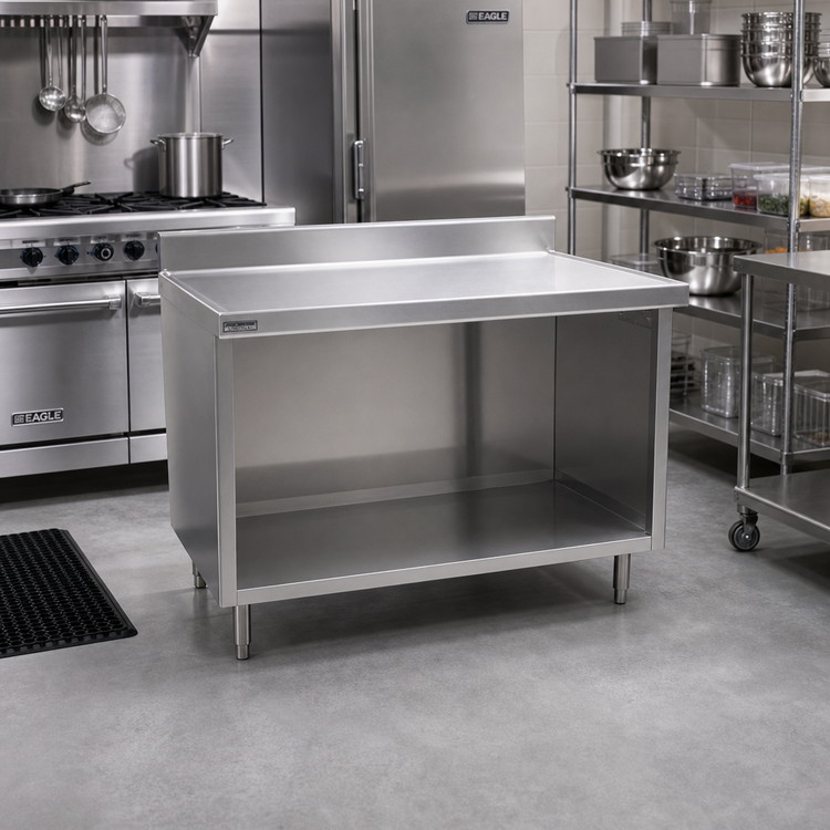 Product image #2 for Eagle Spec-Master Marine Series Open Front Cabinet Base Work Table, 60 x 30 Inches, 14-Gauge 304 Stainless Steel Top