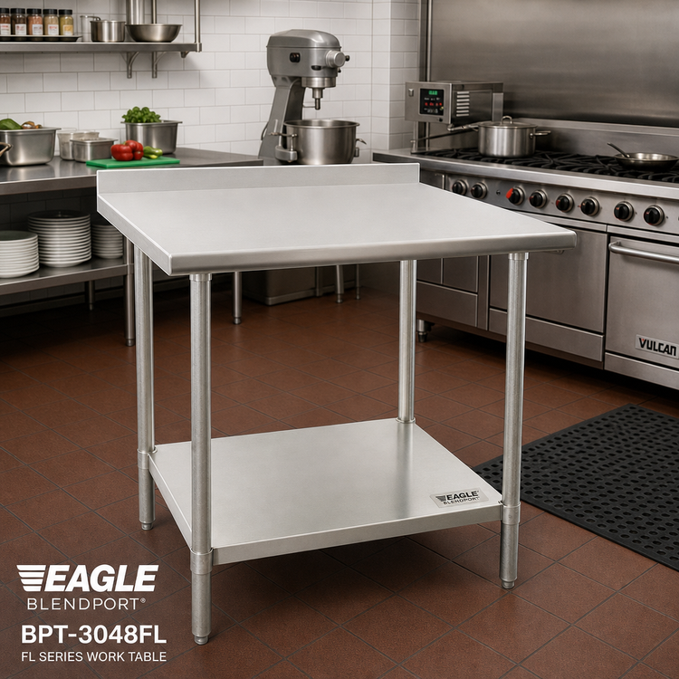 Product image #2 for Eagle BlendPort® BPT-3048FL FL Series Work Table — 48 Inches x 30 Inches, 18-Gauge 430 Stainless Steel Top, Galvanized Base & Undershelf