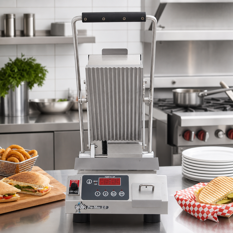 Product image #2 for Star Pro-Max 2.0 7.5-Inch x 14.2-Inch Grooved Aluminum Sandwich Grill, 230V