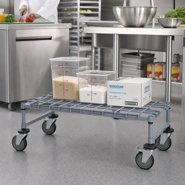 Product image #2 for Quantum Mobile Wire Dunnage Platform Rack with 1 Shelf, 24 x 24 x 12 Inches, Gray Epoxy Antimicrobial Finish