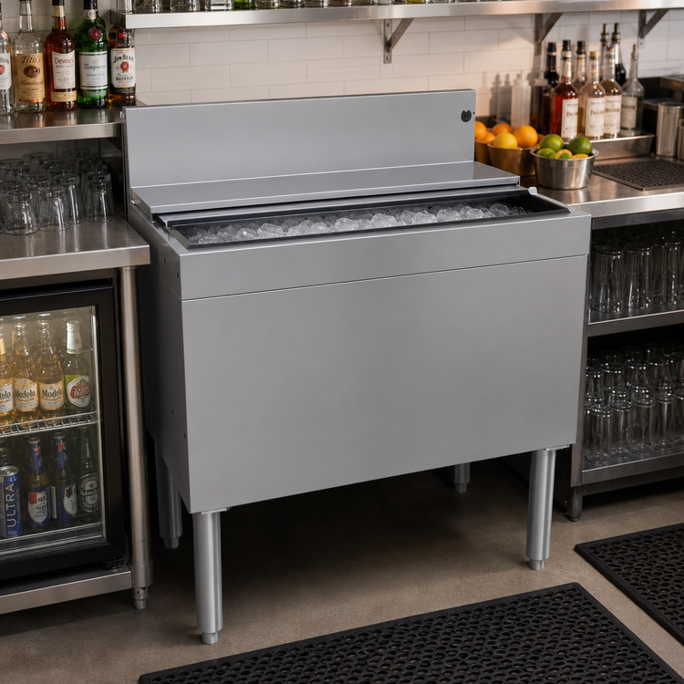 Product image #2 for Glastender Extra Deep Underbar Ice Bin with Sliding Stainless Steel Cover, 30 x 19 Inches, 116 lb Capacity
