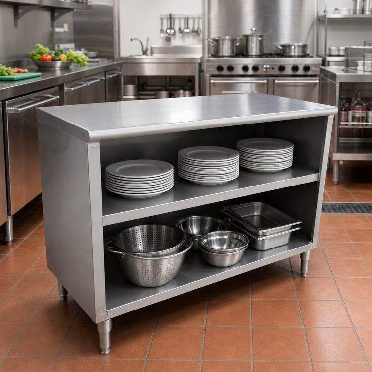 Product image #2 for Omcan 60-Inch x 18-Inch Stainless Steel Dish Cabinet with Fixed Mid-Shelf and Adjustable Bullet Feet