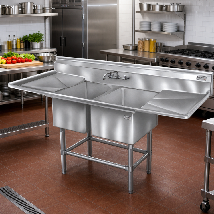 Product image #2 for Spec-Master FN Series Two-Compartment Stainless Steel Sink with Right-Hand 24-Inch Drainboard