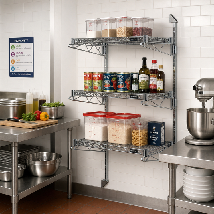 Product image #2 for Quantum Wall-Mounted Cantilever Shelf Starter Unit with 3 Wire Shelves