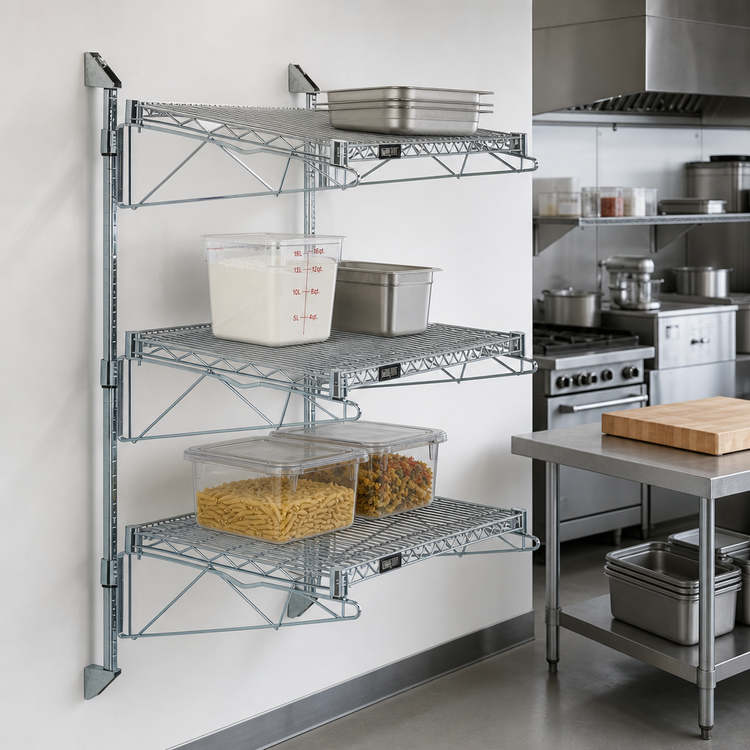 Product image #2 for Quantum Wall-Mounted Cantilever Shelf Starter Unit with 3 Wire Shelves