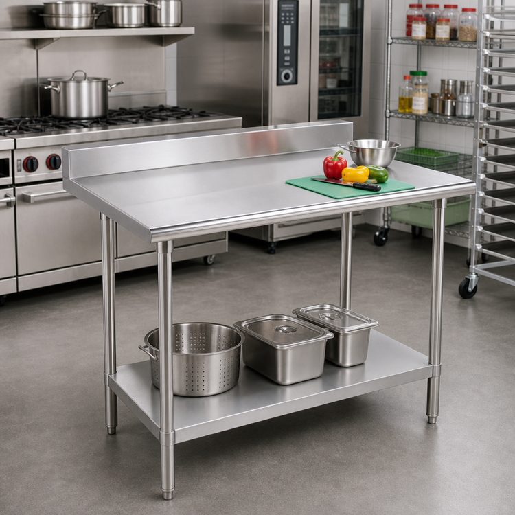 Product image #2 for 48 x 36-Inch Stainless Steel Work Table with 5-Inch Backsplash and Adjustable Undershelf
