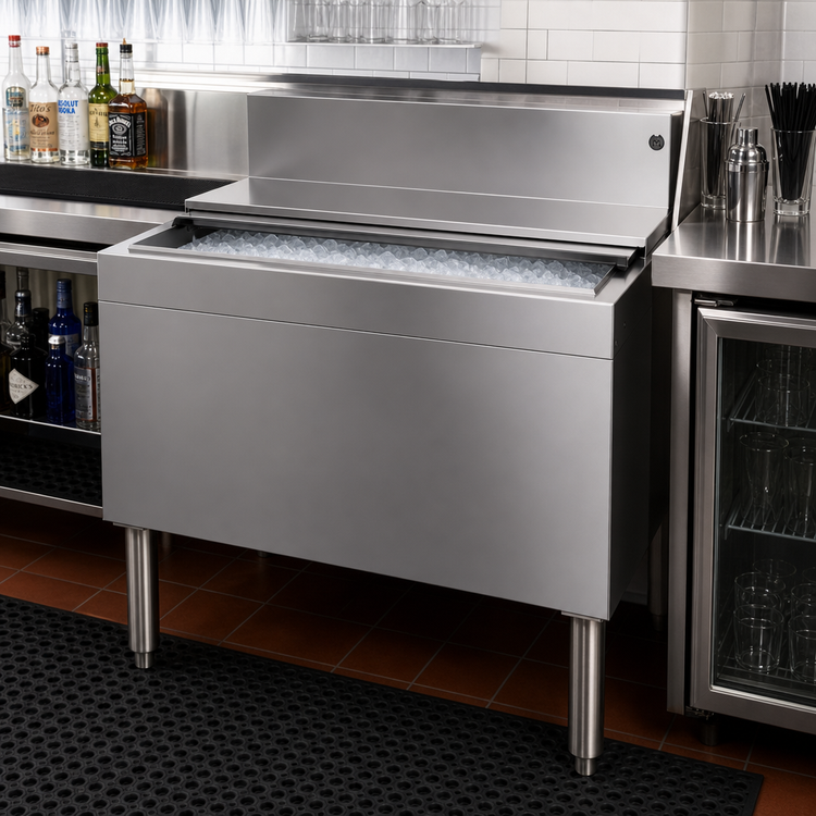 Product image #2 for Glastender Extra Deep Underbar Ice Bin with Sliding Stainless Steel Cover, 36-Inch Wide, 139 lb. Capacity