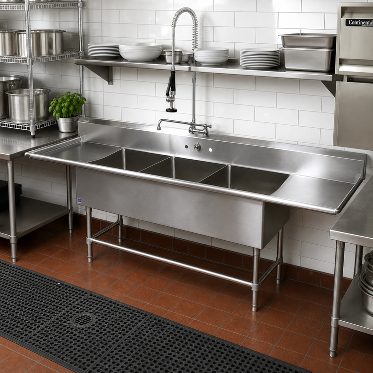 Product image #2 for John Boos Pro-Bowl 3-Compartment Sink with 2 Drainboards, 18" x 24" x 14" Bowls, 105-1/4" Wide