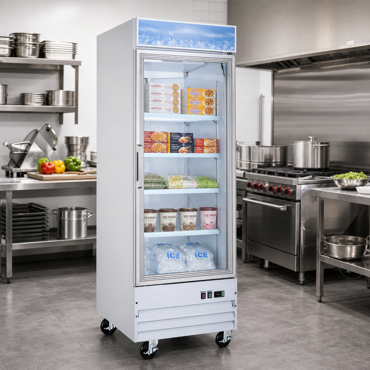 Product image #2 for Omcan 31-Inch Single-Section Reach-In Glass Door Display Freezer, 23 Cu. Ft., Bottom-Mount, 115V