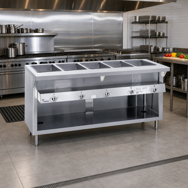 Product image #2 for Thurmaduke G-2-DLSS 2-Pan Gas Dry Heat Steam Table with Undershelf