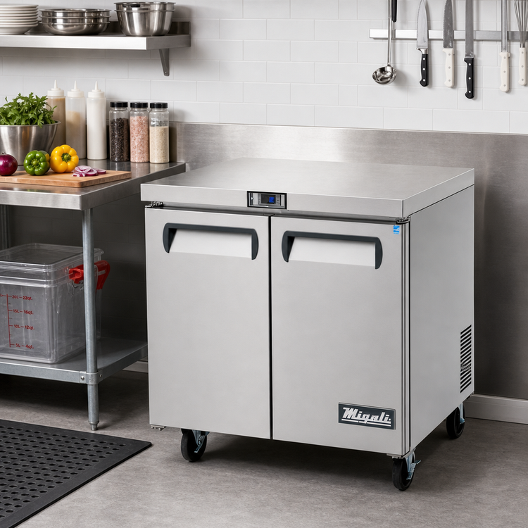 Product image #2 for Migali Competitor Series Two-Section Undercounter Work Top Refrigerator, 36.3-Inch, 8.7 Cu. Ft., Stainless Steel