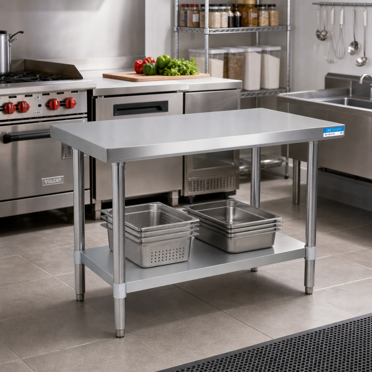 Product image #2 for BK Resources 72 Inch x 24 Inch 18-Gauge 430 Stainless Steel Work Table with Adjustable Galvanized Undershelf
