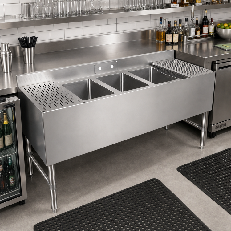 Product image #2 for John Boos 36-Inch 3-Compartment Underbar Sink Unit, 18/300 Stainless Steel, 3-Inch Backsplash