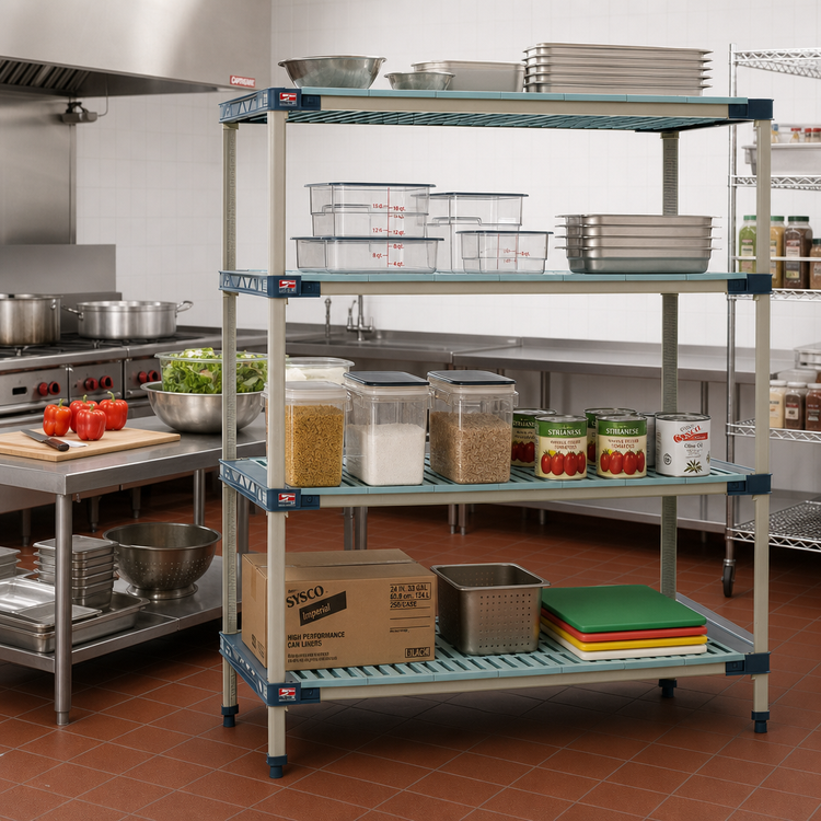 Product image #2 for MetroMax 4 Open Grid All-Polymer Starter Shelving Unit, 60"W x 21"D x 63"H, Blue