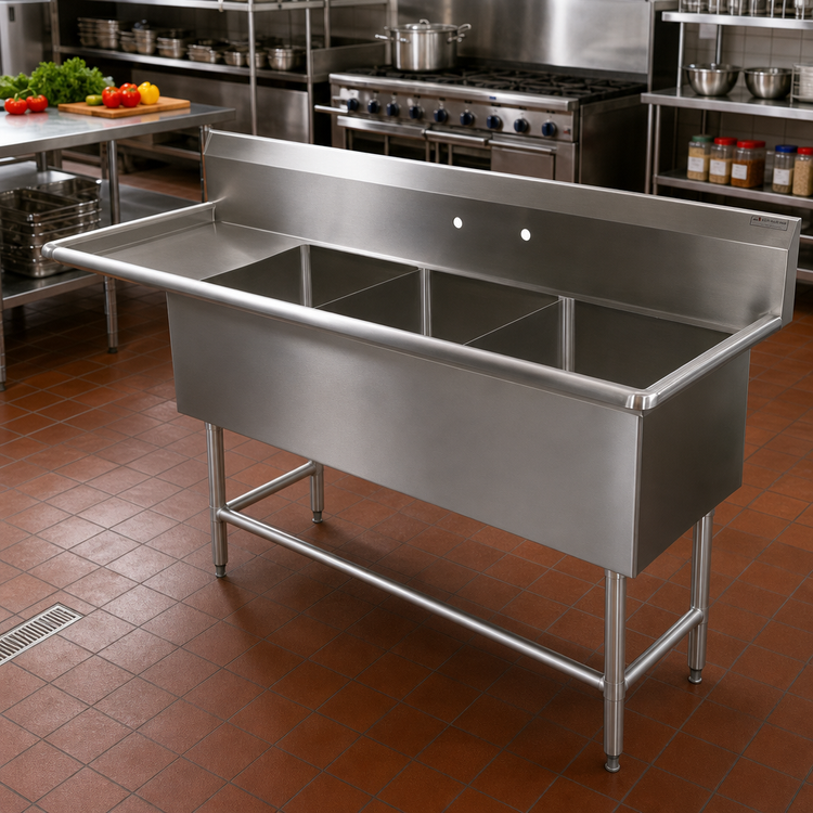 Product image #2 for John Boos Pro-Bowl 3-Compartment Stainless Steel Sink with Left Drainboard