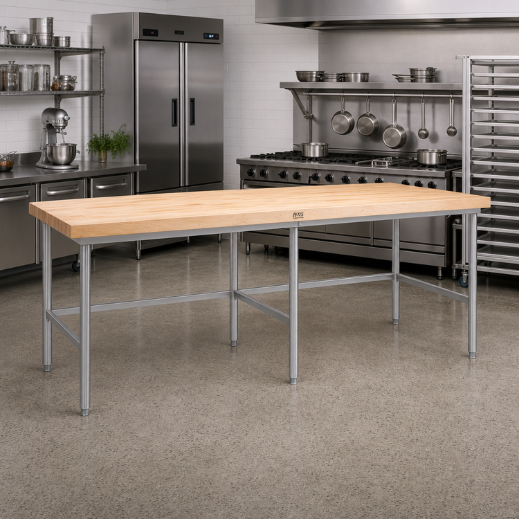 Product image #2 for John Boos Stainless Steel Baker's Table Frame for 120 x 36 Inch Top, Without Bin Stops