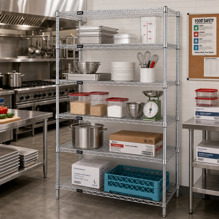 Product image #2 for Quantum Chrome Plated Wire Shelving Starter Kit, 72"W x 21"D x 74"H, 5 Shelves