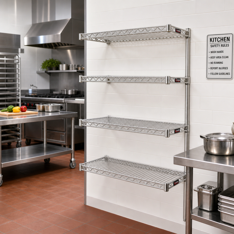 Product image #2 for Eagle Group 4-Tier Add-On Wire Shelving Unit with QuadTruss® Shelves, 24"W x 18"D x 63"H, Stainless Steel Finish