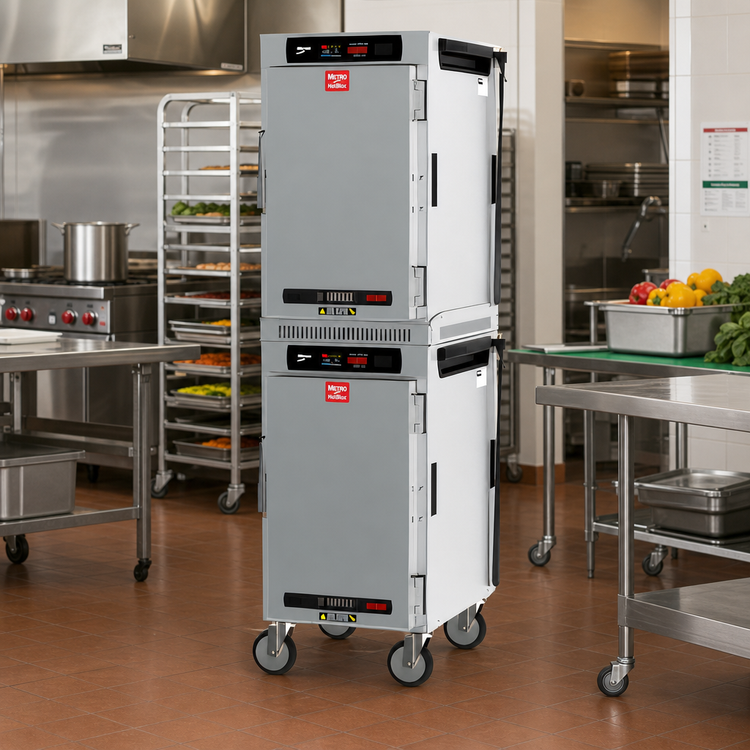 Product image #3 for Metro HotBlox Narrow Mobile Pass-Thru Insulated Holding Cabinet, 16 Pan, Dual-Cavity, Digital Touchscreen, Solid Front and Rear Doors