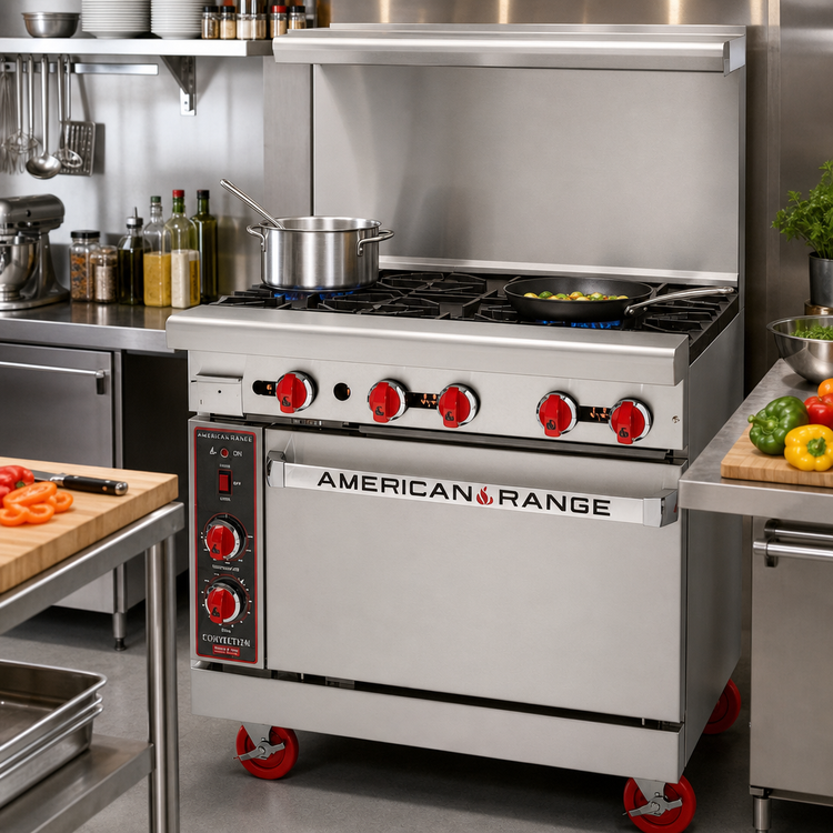 Product image #2 for American Range 36-Inch Gas Restaurant Range with 6 Open Burners and Convection Oven