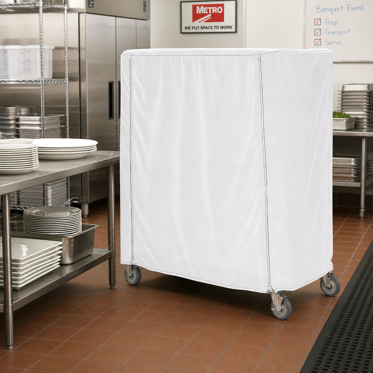 Product image #2 for Metro Waterproof Vinyl-Nylon Coated Cart Cover for Queen Mary & Banquet Carts, 36 x 24 x 54 Inches, White