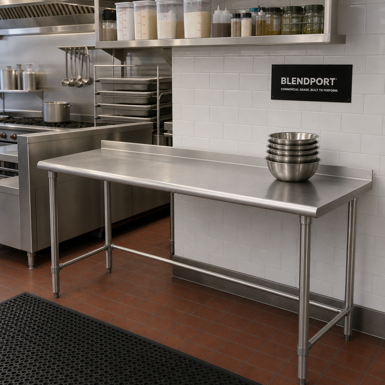 Product image #2 for BlendPort® Deluxe Series 60-Inch x 30-Inch Stainless Steel Work Table with Rolled Front Edge and Rear Upturn