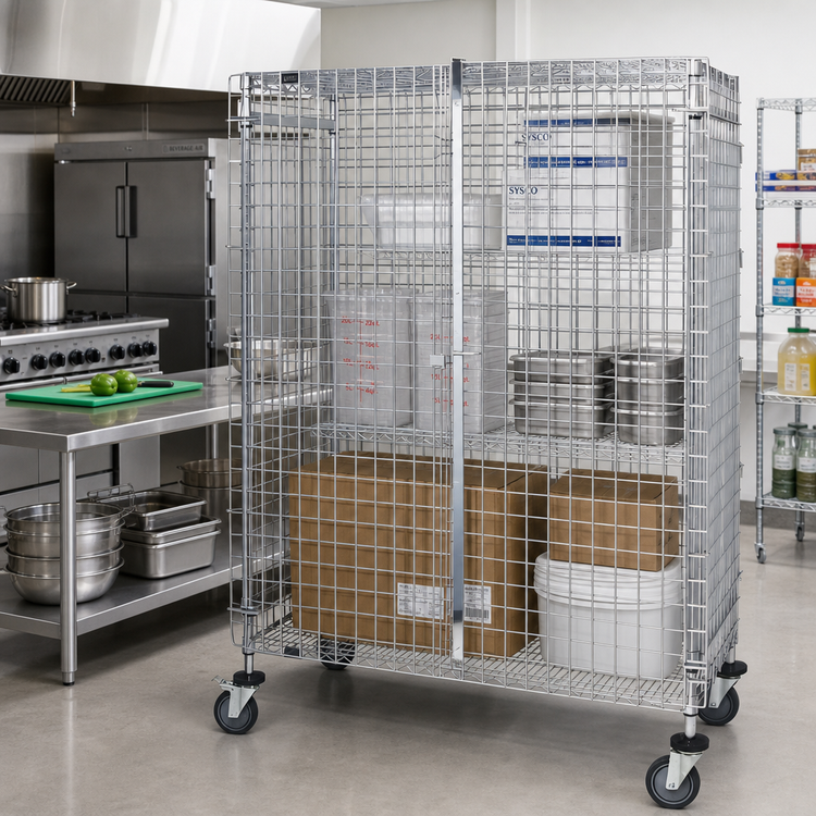 Product image #2 for Quantum 60"W x 18"D x 69"H Mobile Security Cage with Chrome Plated Finish