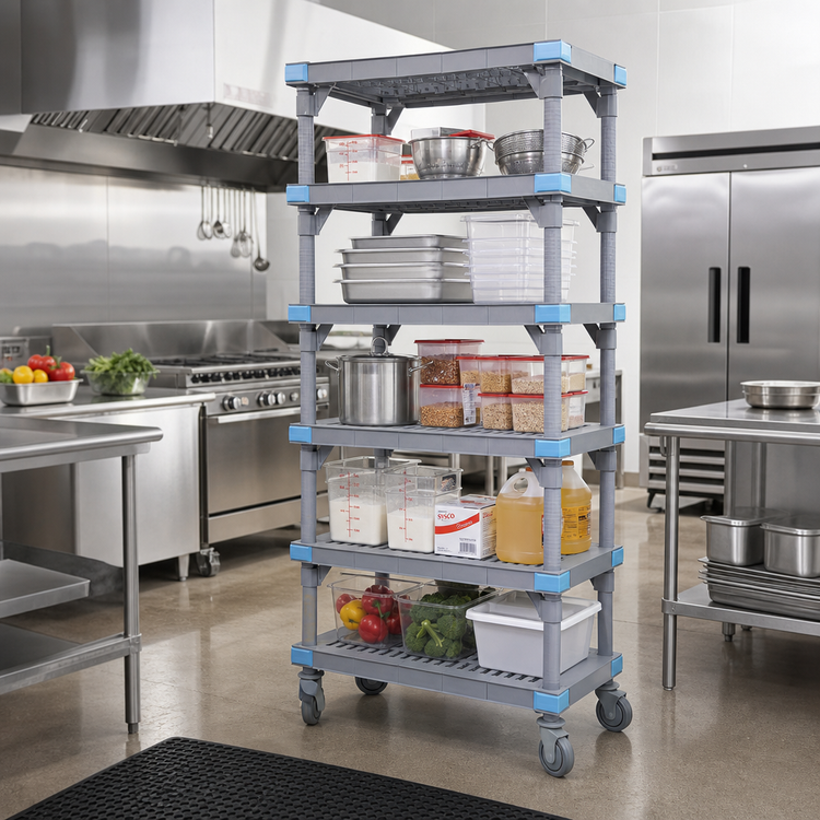 Product image #2 for Quantum Millenia 36-Inch x 24-Inch x 62-Inch Mobile Polymer Shelving Starter Unit with 5 Open Grid Shelves, Gray
