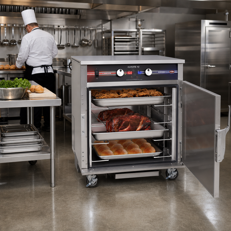 Product image #3 for FWE Clymate IQ Controlled Venting Mobile Heated Holding Cabinet, 1-Section, 4 Full-Size Pan Capacity