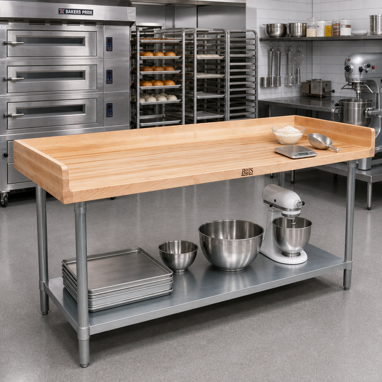 Product image #2 for John Boos 96-Inch x 30-Inch Baker's Top Wood Work Table with 4-Inch Riser and Galvanized Undershelf