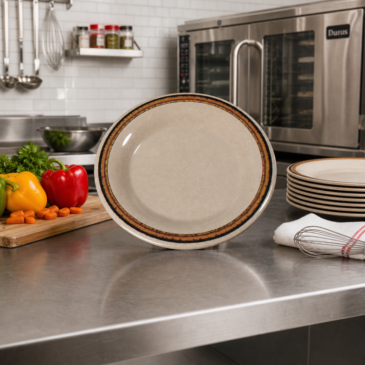 Product image #3 for Durus® 9 Inch Round Wide Rim Melamine Dinner Plate, Sierra Sand