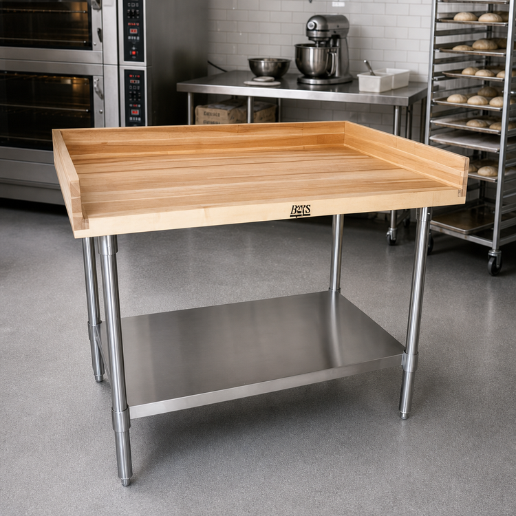 Product image #2 for BK Resources 72" x 30" Bakers Table with Stainless Steel Undershelf and 1-3/4" Hard Maple Top