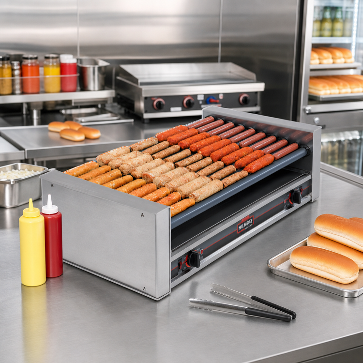 Product image #2 for Roll-A-Grill Wide Slanted Hot Dog Roller Grill with 10 Chrome Rollers, 45-Hot-Dog Capacity