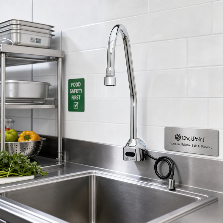 Product image #2 for ChekPoint Wall-Mount Electronic Touchless Faucet with Surgical Bend Gooseneck Spout, 2.2 GPM
