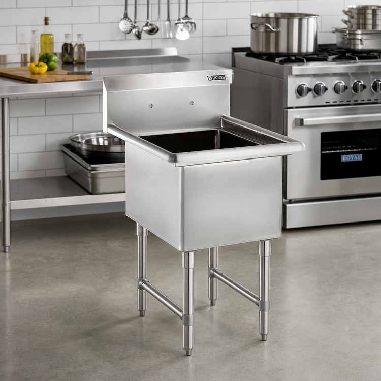 Product image #2 for John Boos B Series 1-Compartment Stainless Steel Sink with 10" Backsplash and Legs