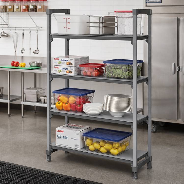Product image #2 for Cambro Camshelving Basics Plus 4-Shelf Solid Shelf Kit, 21 x 48 Inches, Brushed Graphite
