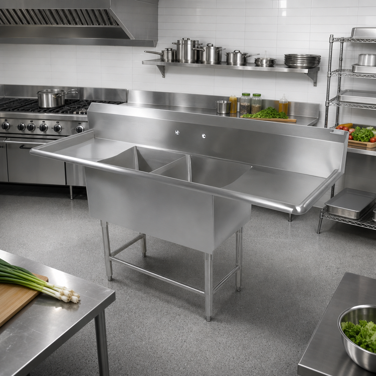 Product image #2 for John Boos Pro-Bowl 2-Compartment Stainless Steel Sink with Left and Right Drainboards, 87-1/4 Inch Wide