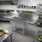 Thumbnail image #2 for John Boos Pro-Bowl 2PB18-2D24 2-Compartment Stainless Steel Sink with Left & Right Drainboards, 87-1/4"W, 10" Backsplash