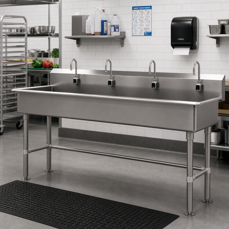 Product image #2 for Advance Tabco 80-Inch 4-Station Freestanding Multiwash Hand Sink with 4 Electronic Faucets