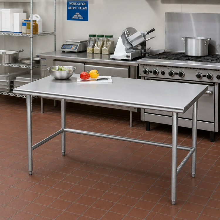 Product image #2 for Advance Tabco TGLG-485 60-Inch x 48-Inch Flat Top Work Table with 14-Gauge 304 Stainless Steel Top and Galvanized Base