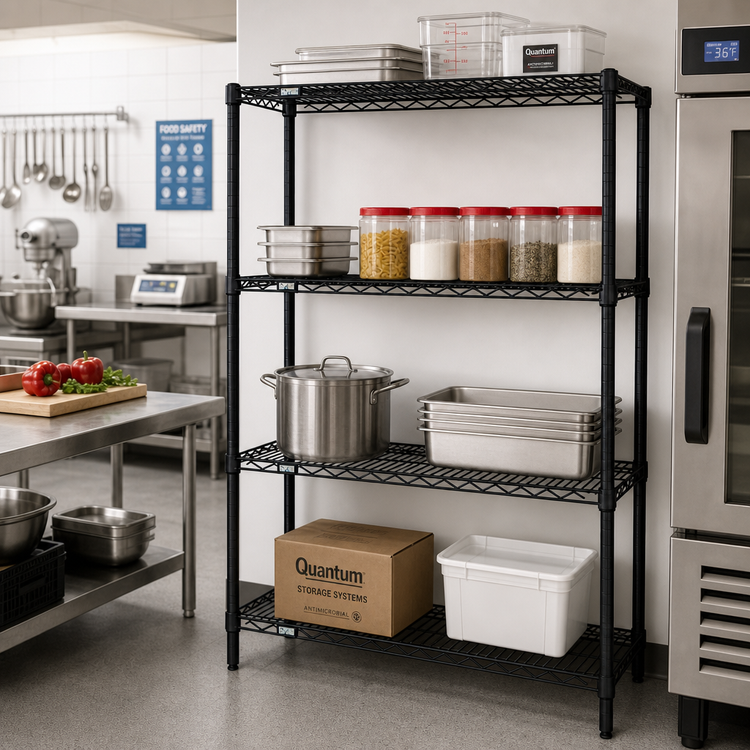 Product image #2 for Quantum Black Epoxy Antimicrobial Wire Shelving Starter Kit, 54W x 21D x 74H