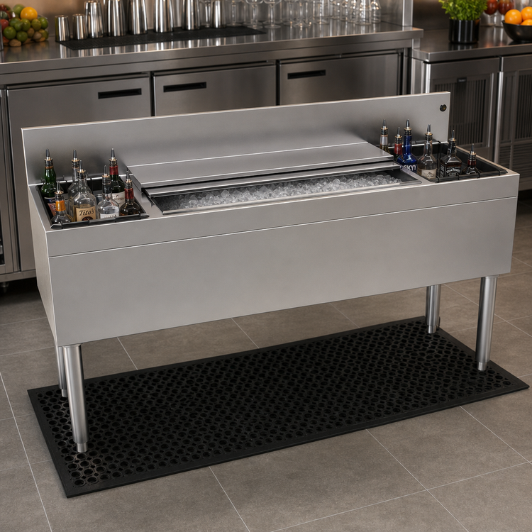 Product image #2 for Glastender CBA-60-CP10 Stainless Steel Underbar Combo Ice Bin/Cocktail Unit with 10-Circuit Cold Plate and Dual Bottle Wells