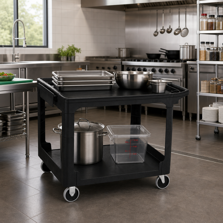 Product image #2 for Flat Shelf Utility Bus Cart, 2 Shelves, 44 x 26 x 33 Inches, 500 lb Capacity, Black